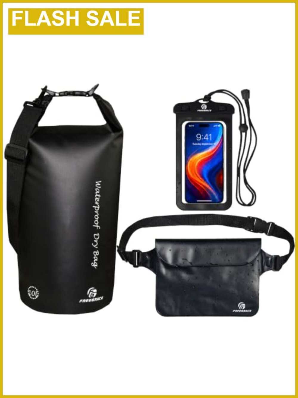 Waterproof Dry Bag 3pc Set Double Zip Lock Fanny Pack Phone Case 5L Floatable